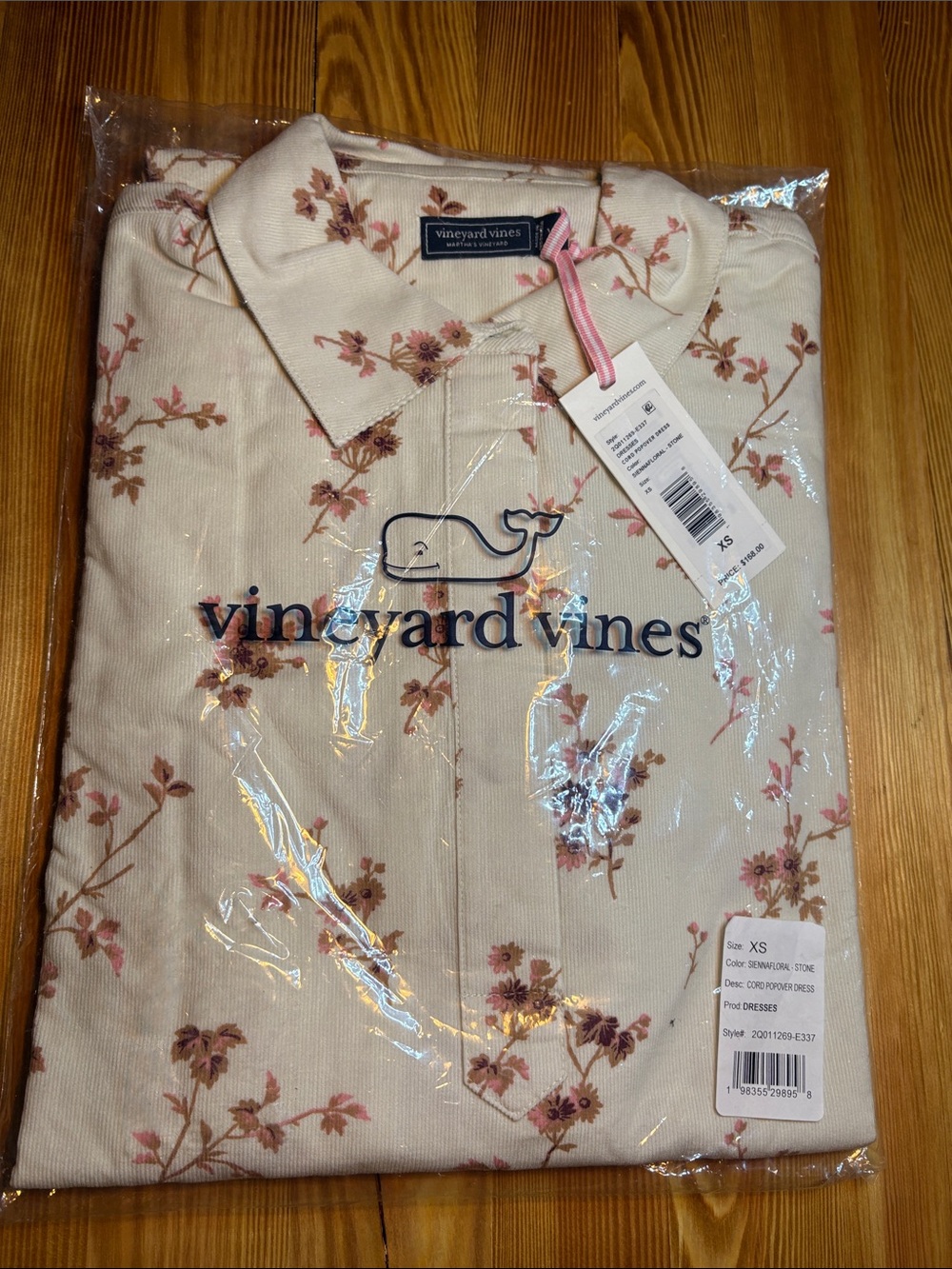 NEW Vineyard Vines Sienna Floral- Stone Cream w/Pink Accents Cord Popover Dress